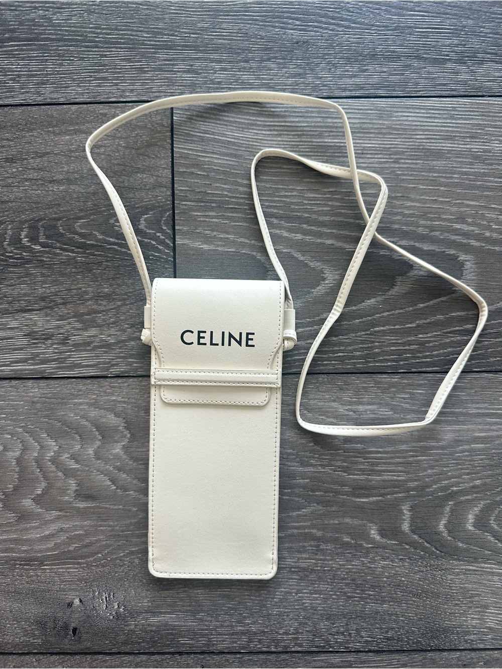 Celine Ivory Leather Crossbody Phone/ sunglasses Pouch with Strap